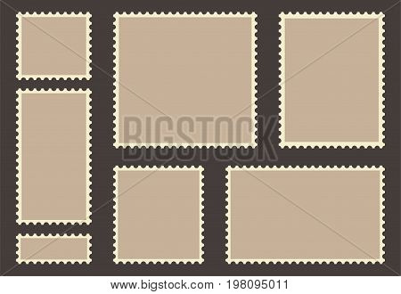 Blank post stamp set. Empty postage stamp. Vintage frames isolated on background. Vector