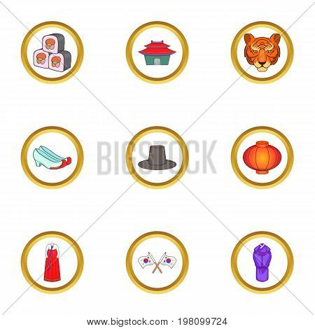 South Korea culture icons set. Cartoon set of 9 South Korea culture vector icons for web isolated on white background