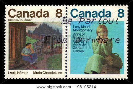 CANADA - CIRCA 1975: A stamp printed in Canada shows illustrations for books: 