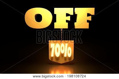70 Percent Discount Sign. Special Offer Discount Tag. Sale Up to 70 Percent Off. Shield hanging from a chain. 3D rendering
