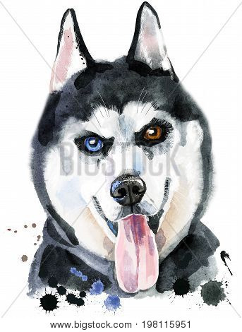 Cute Dog. Dog T-shirt graphics. watercolor husky