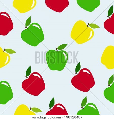 Seamless pattern of beautiful colored apples in vector