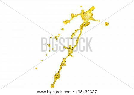 flying beautiful oil splah isolated over white background and drops
