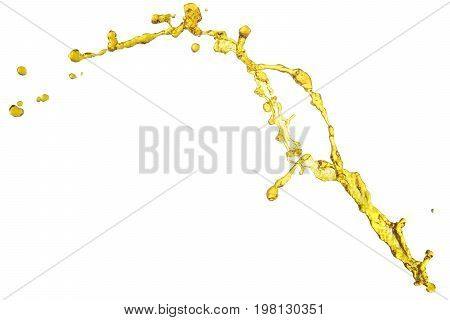 flying beautiful oil splah isolated over white background and drops