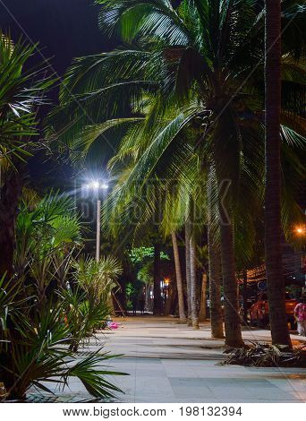 Promenade Walkway Along Jomtien Pattaya Beach At Night Time After Reconstruction.