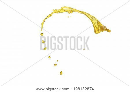 flying beautiful oil splah isolated over white background and drops