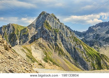 Impressive peaks in Neouvielle Massif in Pyrenees Mountains seen from Col du Tourmalet.