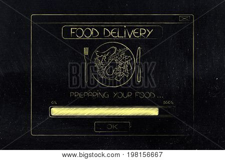 Food Delivery Preparing Pop-up Window With Progress Bar Loading