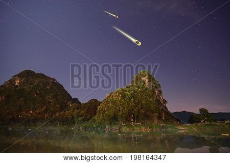 Mountain and stars in the National Park of Phong Nha Ke Bang, Vietnam.