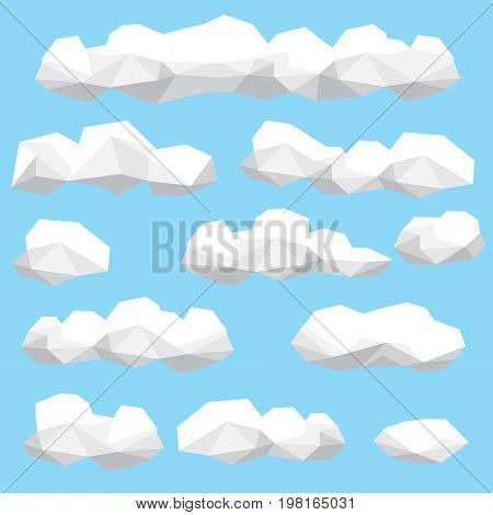 Polygon cloud collection, low poly cloud illustration set