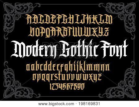 Vector modern gothic alphabet in framef. Vintage font. Typography for labels, headlines, posters etc.