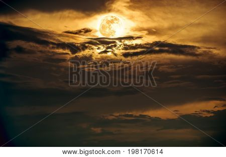 Night Sky With Bright Full Moon, Serenity Nature Background. Sepia Tone.