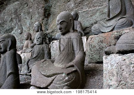 Bodhisattva statues on the side of Mt. Nokogiri in Chiba Prefecture