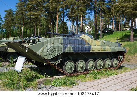 PASSWORD, FINLAND - JUNE 10, 2017: Soviet infantry fighting vehicle BMP-1K of the 1966 model in the armored vehicles museum of the Parola