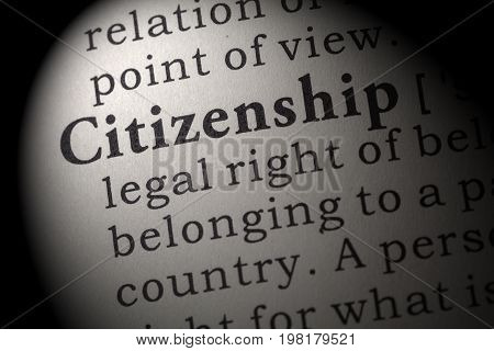Fake Dictionary Dictionary definition of the word citizenship. including key descriptive words.