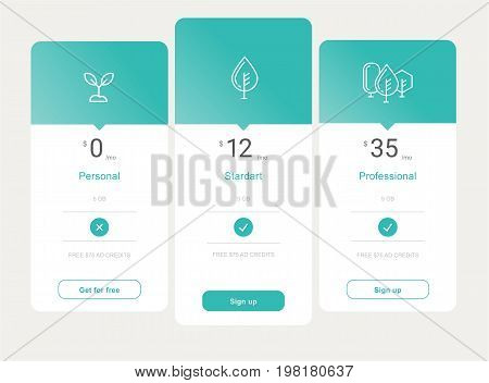 vector price table template design for modern user interface