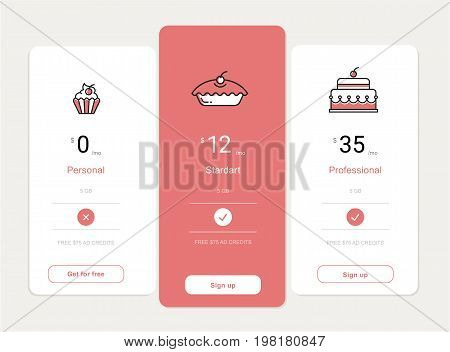 vector price table template design for modern user interface