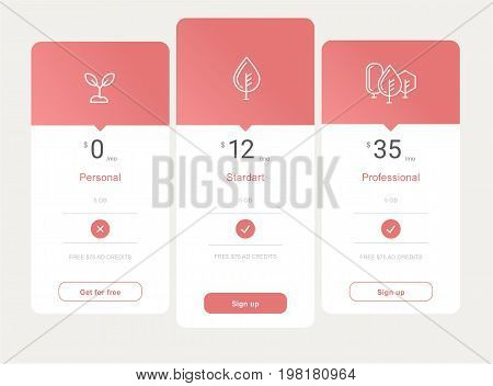 vector price table template design for modern user interface
