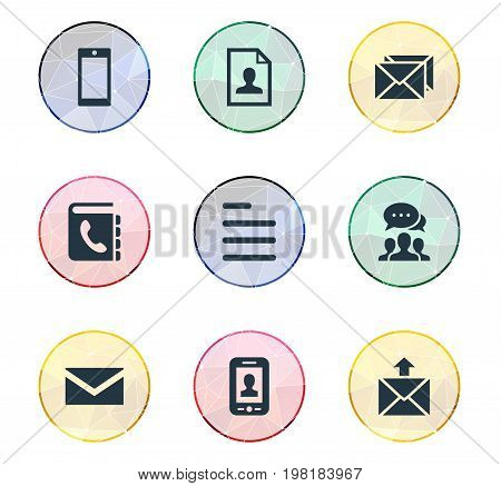 Elements Selfie, Cellular Appliance, Correspondence And Other Synonyms Selfie, Envelope And Information.  Vector Illustration Set Of Simple Contact Icons.