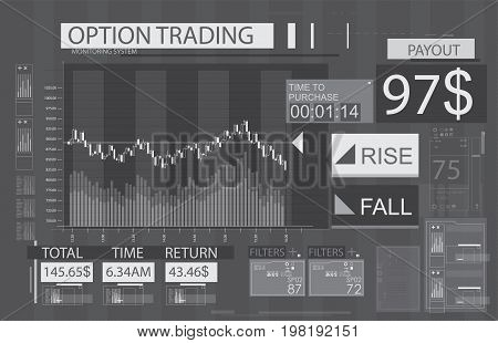 Forex chart infographic template sample with thin line. Vector illustration Trade market Binary option. Screen monitor radar. HUD UI for business app.