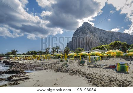Tourist beach of San Vito lo Capo in the Sicilian Mediterranean