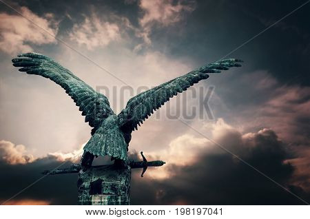 Cooper bird with a sword . Budapest, Hungary.