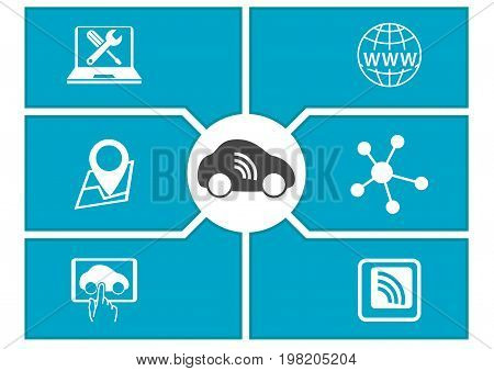 Connected car and digital mobility concept. Vector illustration.