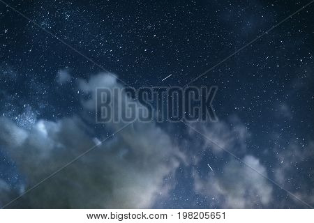 Clouds in the night sky. Starry night The photo is for a long time.