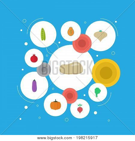 Flat Icons Lettuce, Praties, Bean And Other Vector Elements