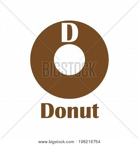 Kids alphabet in flat style. D - Donut. Vector illustration for print, cards and creaive design