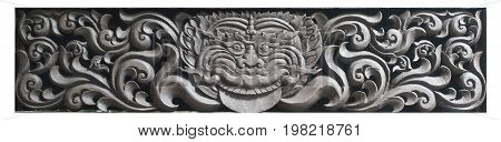 Giant statue with thai style art crafting isolated on white background, stone carving sclupture of Ramakien Performance, the glory of Rama story decorated, poster wallpaper background