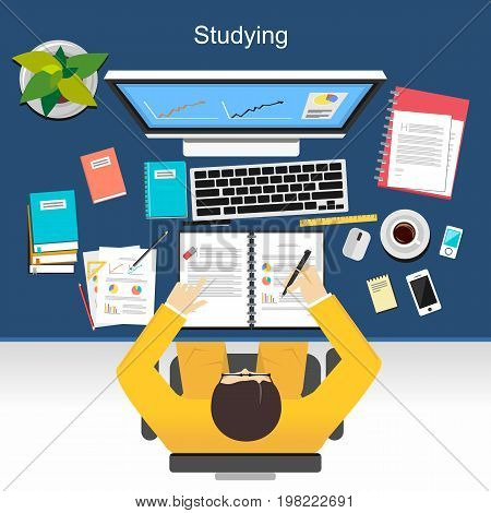 Studying concept illustration. Flat design illustration concepts for studying , or business analysis