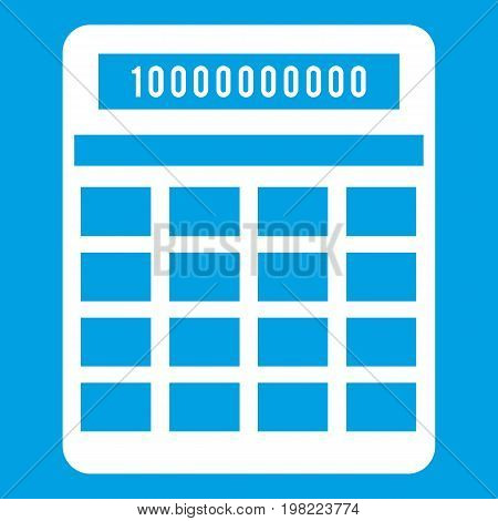 Calculator icon white isolated on blue background vector illustration