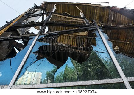 Windows of the building left unbroken after the huge fire