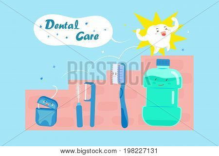 cute cartoon tooth with health concept on blue background