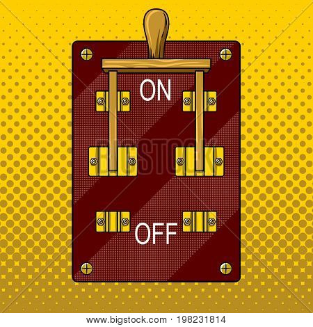 Huge electric knife switch on pop art retro vector illustration. Comic book style imitation.