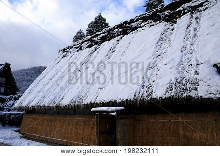 A gassho-zukuri farmhouse. Many of these farmhouses in the village proper have been converted into inns for tourists.