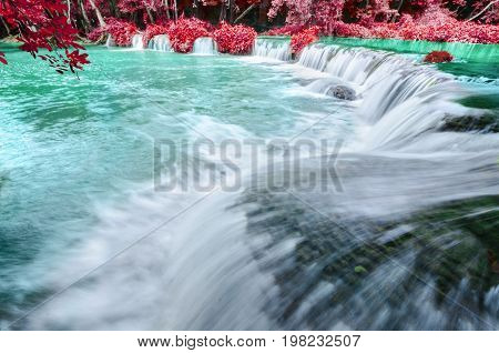 Chet Sao Noi Waterfall Saraburi Thailand with sun light.