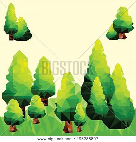 Vector graphic. Abstract polygonal green landscape with  pine