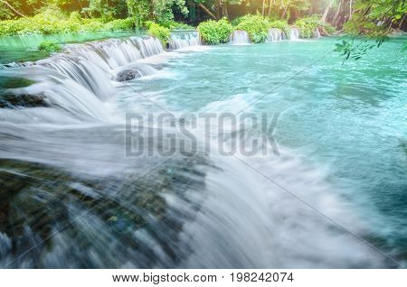 Chet Sao Noi Waterfall Saraburi Thailand with sun light.