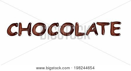 Liquid dark chocolate isolated on white background. Chocolate text