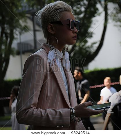 MILAN- 17 June 2017 Esther Quek on the street during the Milan Fashion Week