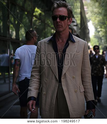MILAN- 17 June 2017 Tom Stubbs on the street during the Milan Fashion Week