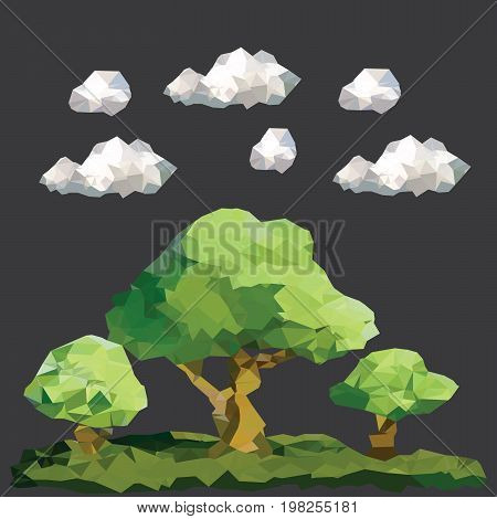 Abstract polygon trees in forest with cloud and dark background
