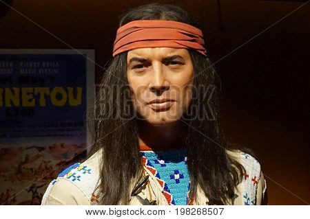 May 8. 2017 Museum of wax statues Grevin in the capital of the Czech Republic in Prague: Pierre Brice - Actor is known primarily as the filmmaker of Vinnetou