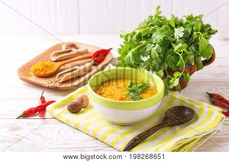 Masoor Dal - Indian Lentil Cream Soup. Curry Hyderabadi Khatti