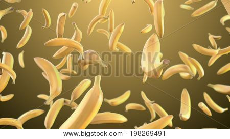 3d rendering flying bananas on clear and bright background. High resolution 3D image. 3d illustration