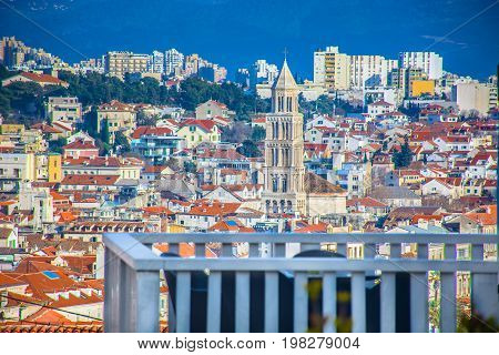 Aerial view at Split city in Croatia, popular cultural and tourist place.