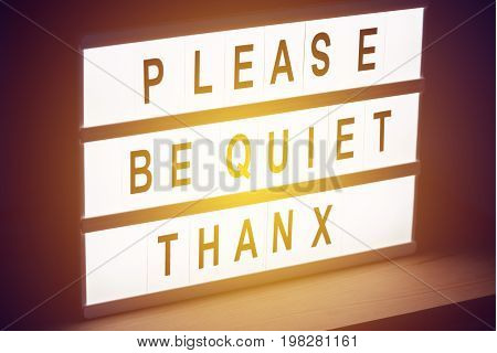 Please be quiet thanx vintage illuminated message sign in radio or tv studio with live audience