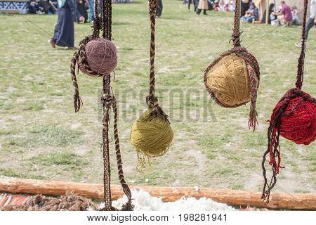 Set Or Rolls Of Colotful String In The View